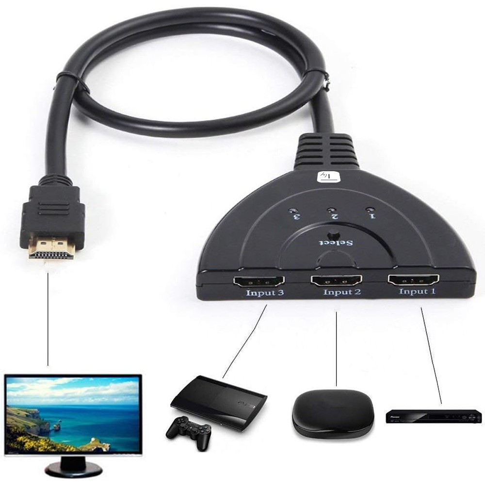 Techly IDATA-HDMI-3F8K HDMI-Switch 3-Port 8K@60Hz 48 Gbit/s 0,5 m Schwarz