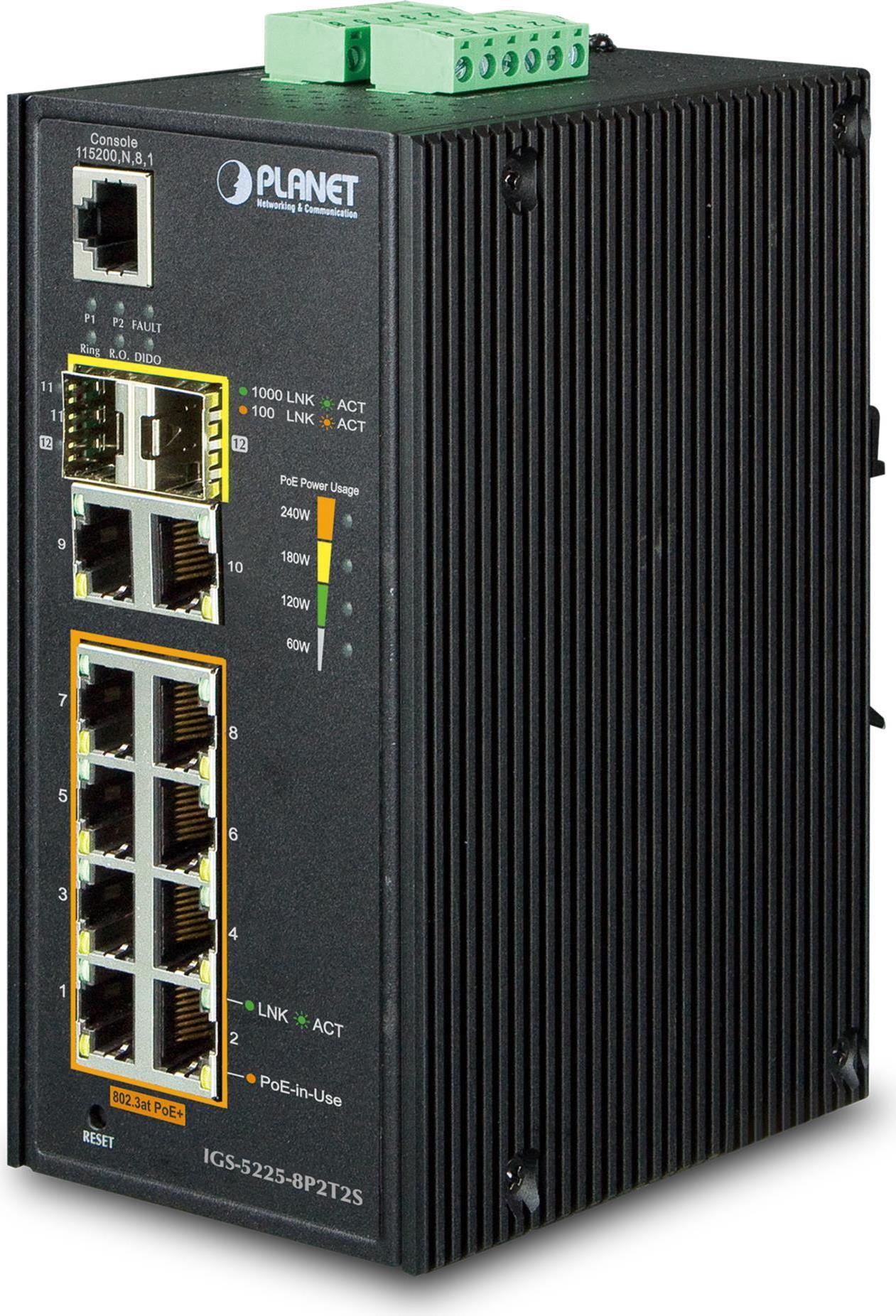 PLANET IGS-5225-8P2T2S Netzwerk-Switch Managed L2+ Gigabit Ethernet (10/100/1000) Power over Ethernet (PoE) Blau - Weiß (IGS-5225-8P2T2S)