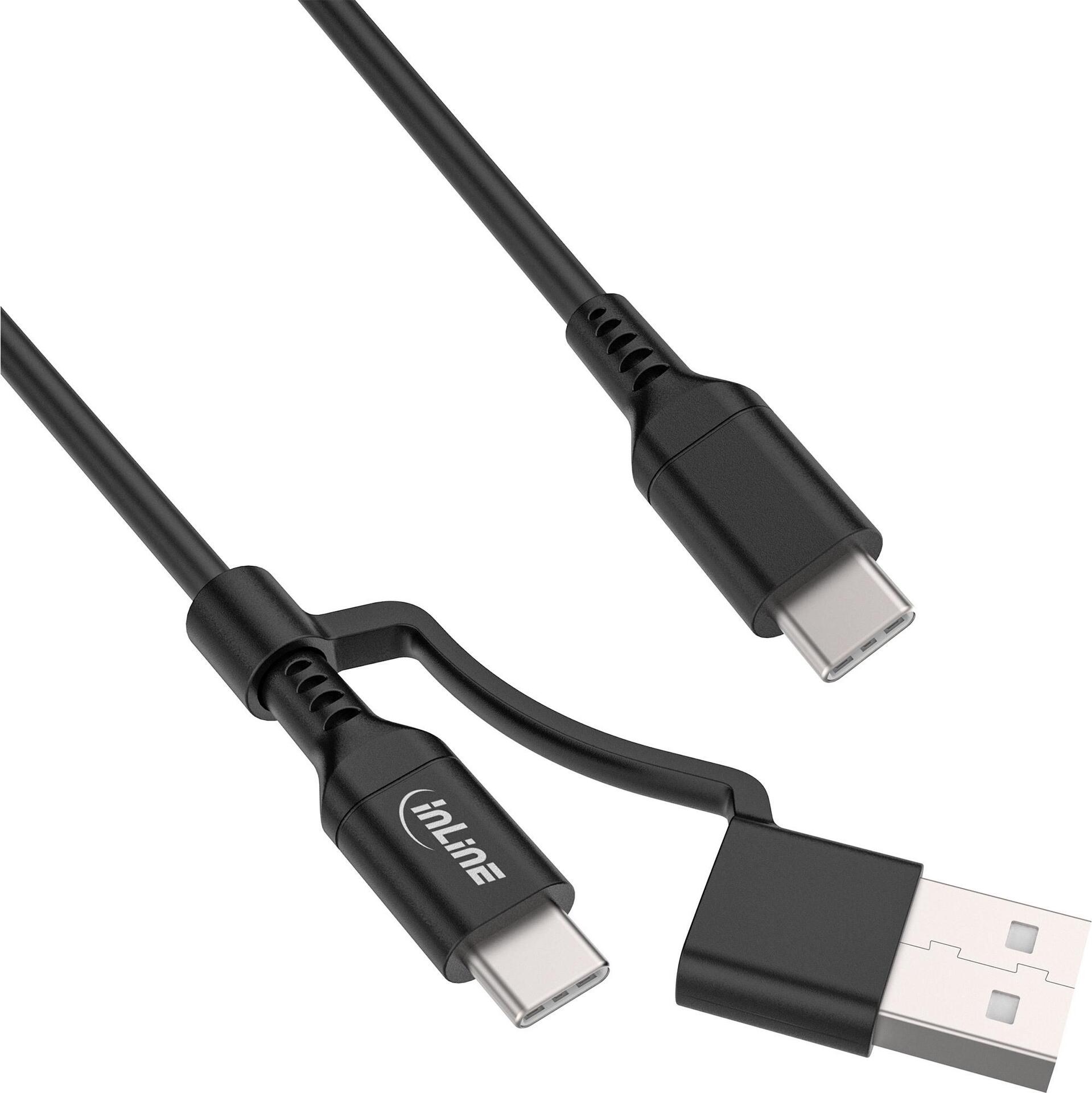 InLine 2-in-1 USB-C Kabel+ USB-A Adapter USB 2.0 100W TPE schwarz 1m (31412A)