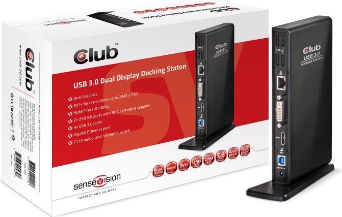Club 3D Club3D SenseVision USB3.0 Dual Display Docking Station - USB-Docking-Station (CSV-3242HD)
