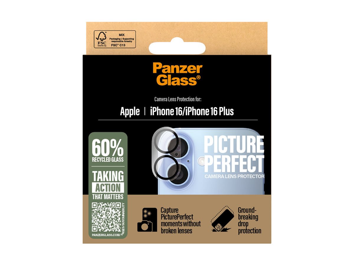PanzerGlass PicturePerfect Objektivschutz für iPhone 16 | 16 Plus Schwarz, Transparent