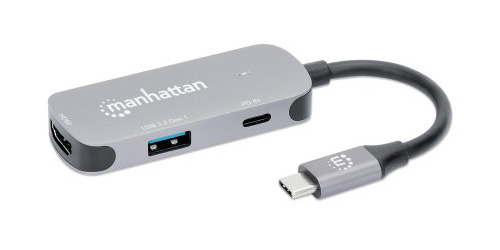 Manhattan USB-C Dock/Hub 130707 HDMI USB-A USB-C Power Delivery 100 W Space-grau