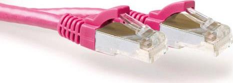 ACT Pink 2 meter LSZH SFTP CAT6A patch cable snagless with RJ45 connectors. Cat6a s/ftp lszh sng pk 2.00m (FB8802)