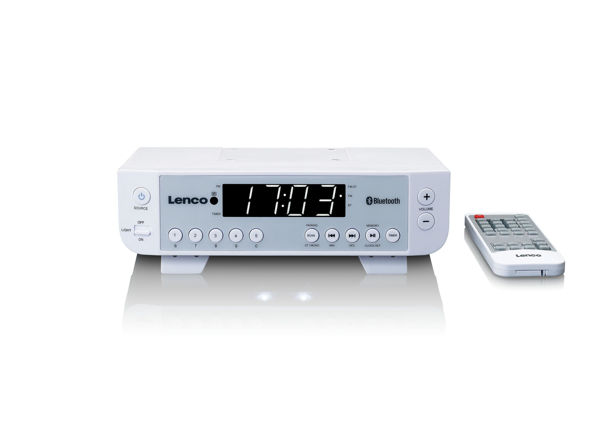 Lenco KCR-100 Uhrenradio FM Bluetooth 2 x 1 Watt Weiß