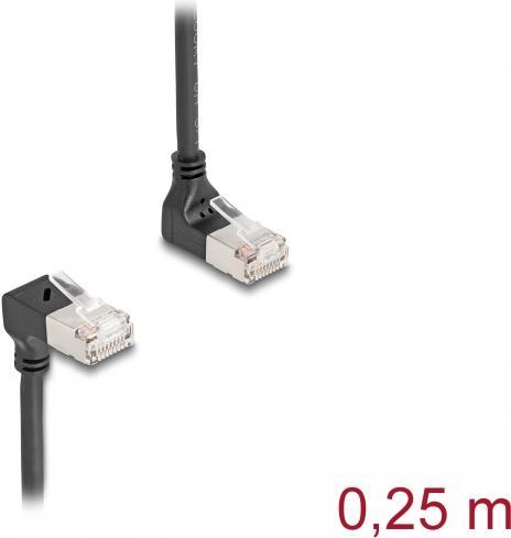 Delock RJ45 Netzwerkkabel Cat.6A S/FTP Slim 90° oben / unten gewinkelt 0,25 m schwarz (80291)