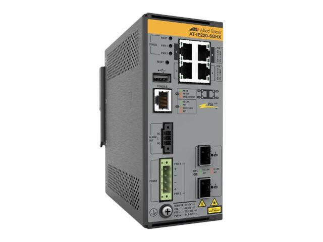 Allied Telesis AT IE220-6GHX Industrial L2+ Managed Switch 4x GbE PoE++ 2x SFP+ Grau