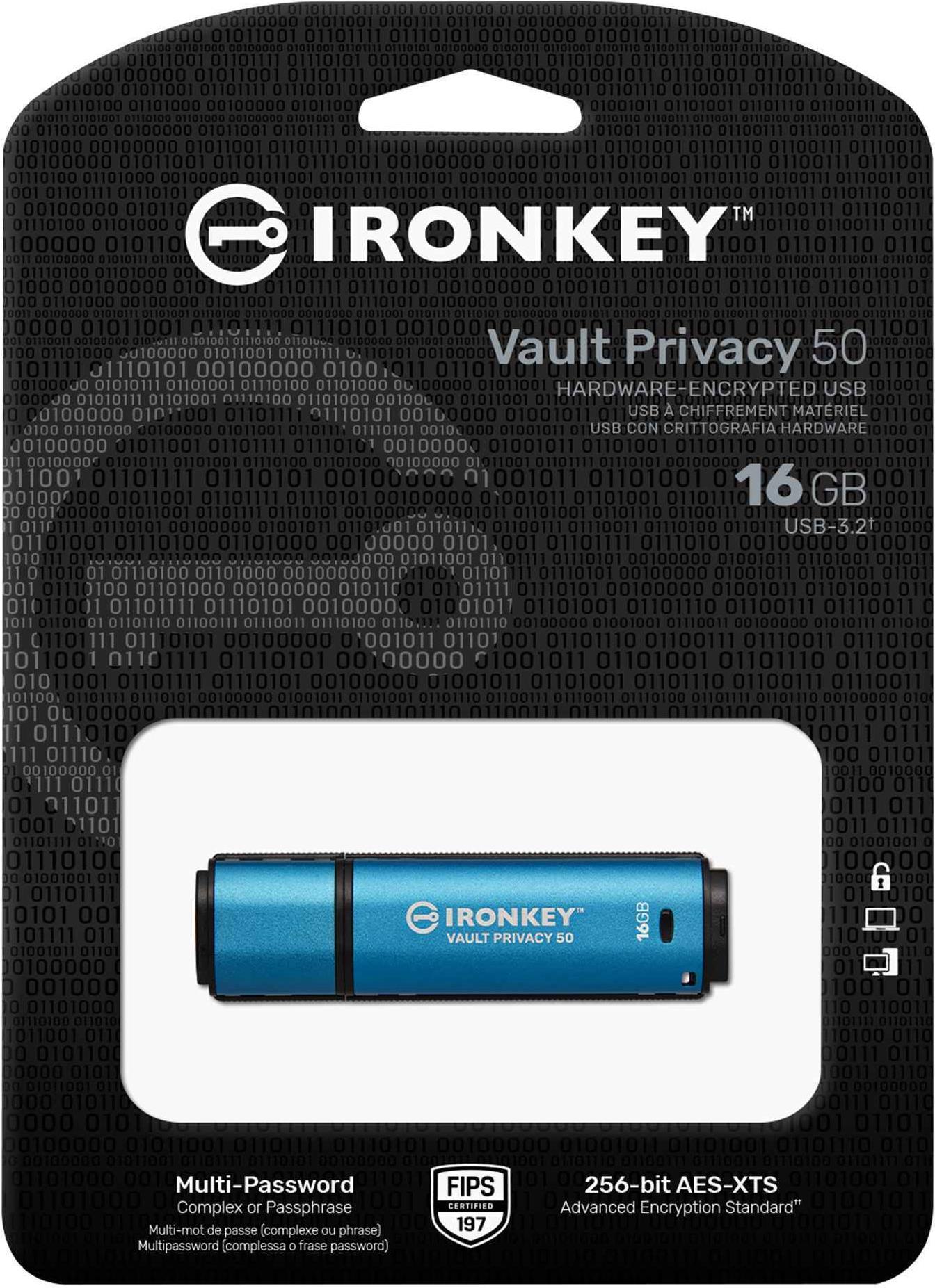 Kingston IronKey Vault Privacy 50 16 GB USB-Stick AES-256 FIPS 197 Blau