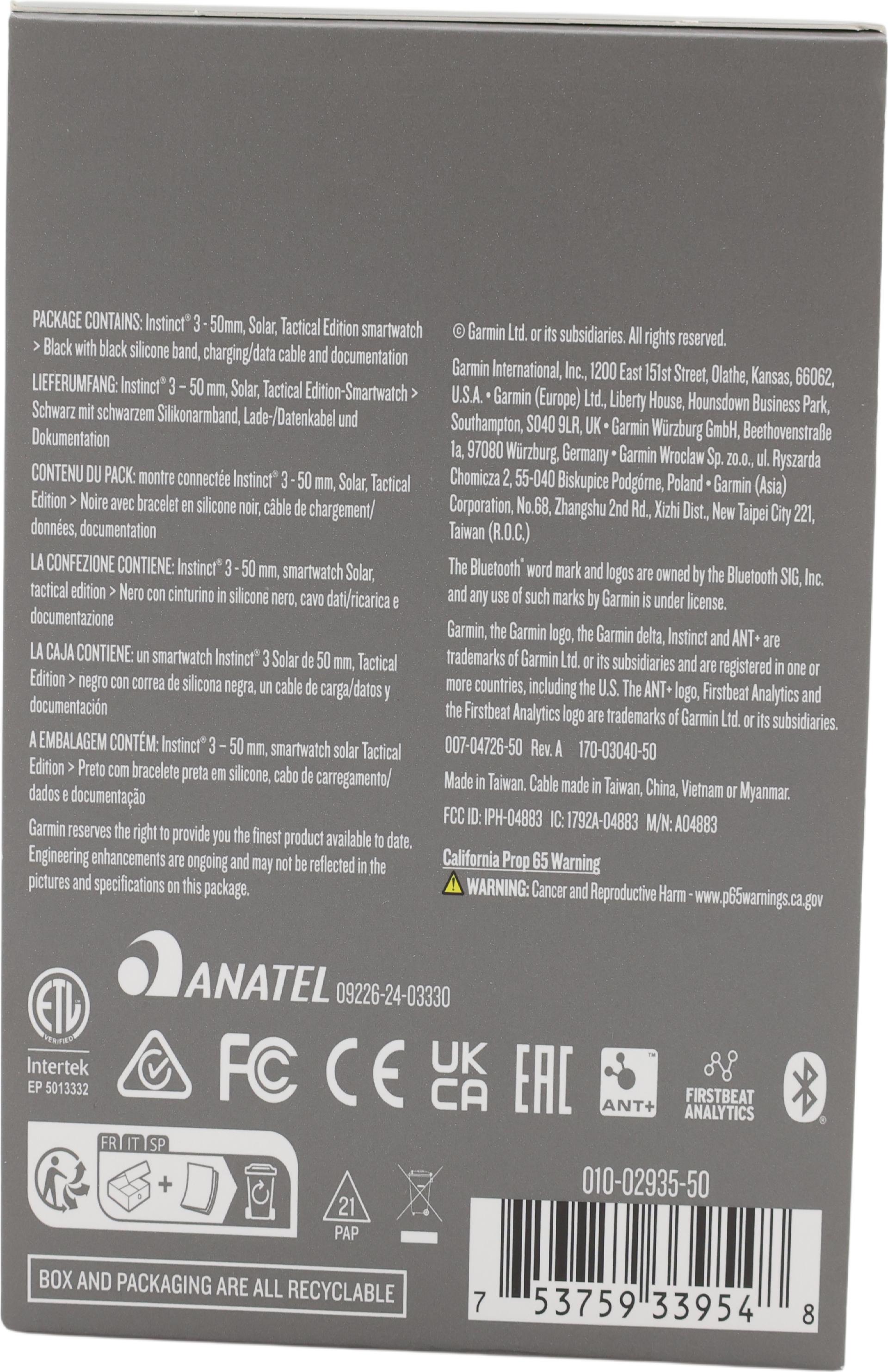 Garmin Instinct 3 Solar Tactical Edition 1.2" Schwarz
