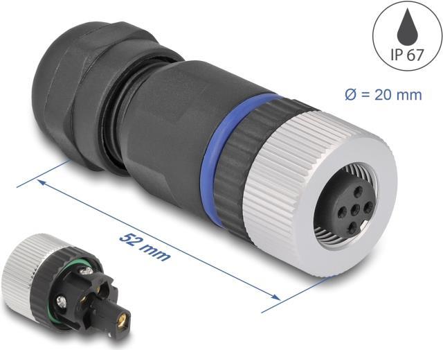 Delock M12 Steckverbinder A-kodiert 5 Pin Buchse zur Montage mit Schraubanschluss (60537)