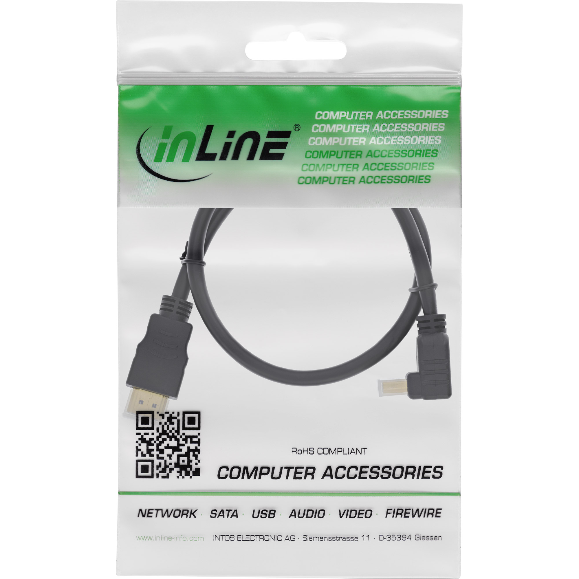 InLine High Speed HDMI-Kabel mit Ethernet (HDMI 1.4) 1 m 90° Stecker Schwarz