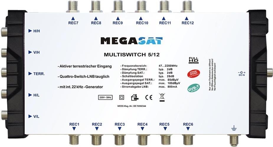 Megasat Multiswitch 5/12 - Multiswitch Satelliten-/terrestrisches Signal (600205)