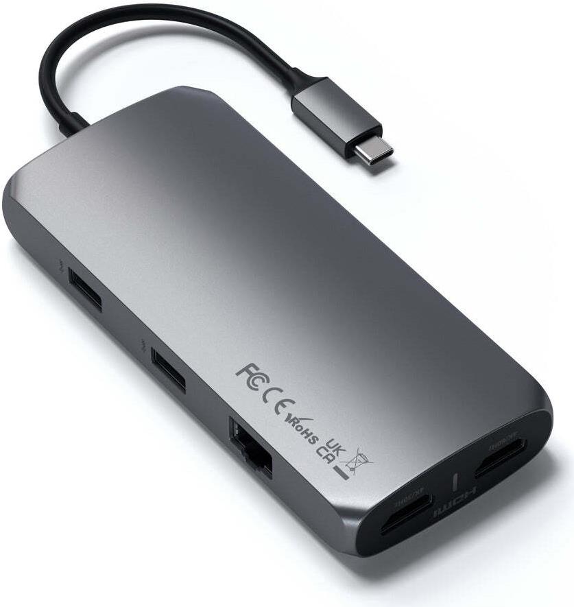 Satechi Multiport MX Adapter Dockingstation USB-C 2 x HDMI 1GbE Grau