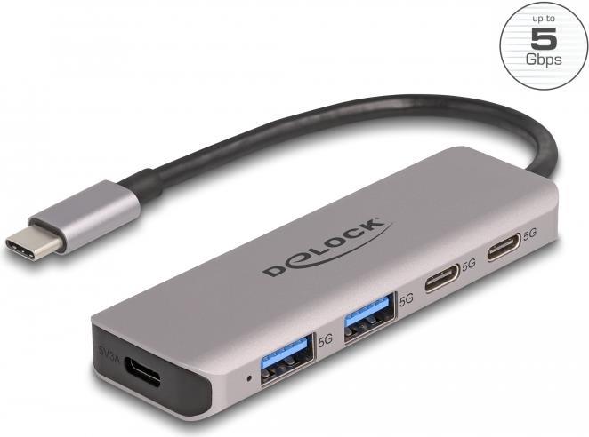 DeLOCK USB 5 Gbps 2 Port USB Type-C™ und 2 Port Typ-A Hub mit USB Type-C™ Anschluss (64239)