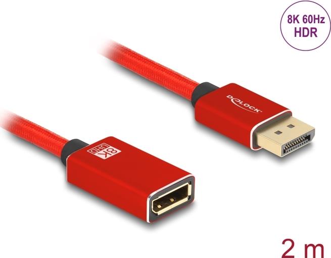 Delock DisplayPort Verlängerungskabel 8K 60 Hz 2 m rot Metall ohne (81082)