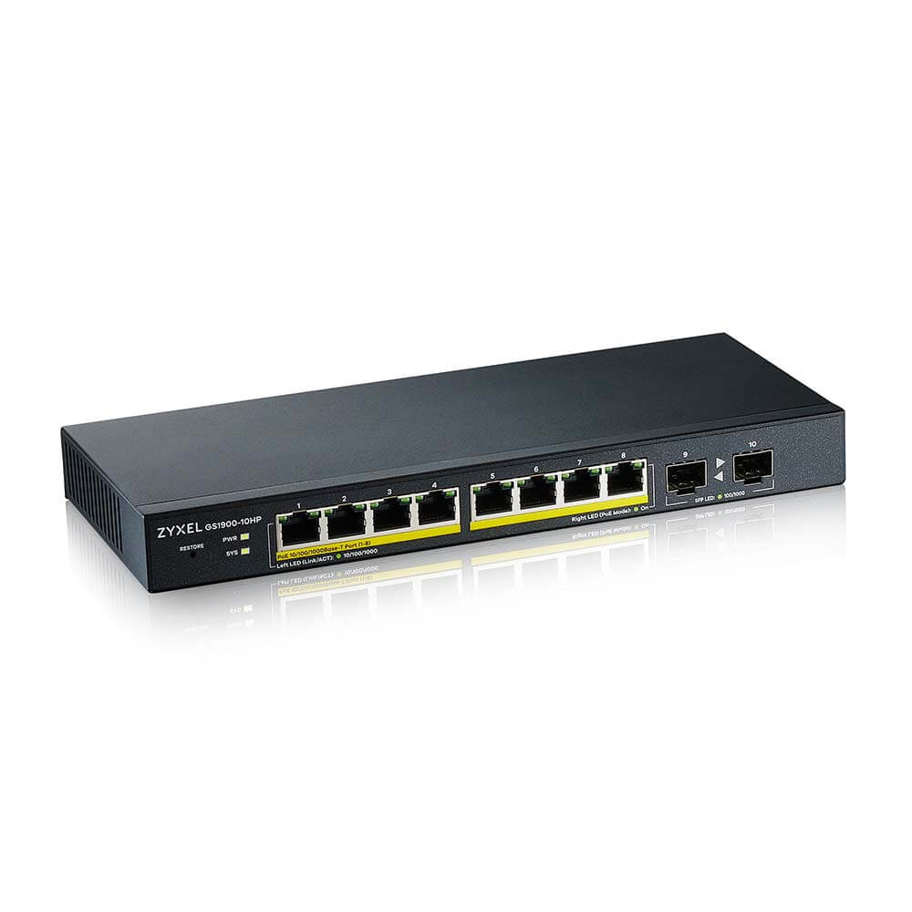 ZyXEL GS1900-10HP Smart Managed Switch 8x Gigabit PoE+ 2x SFP Schwarz