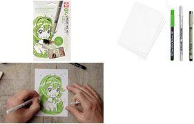 SAKURA Kreativ-Set Manga, 3 Stifte + Papier zum Zeichnen einer ausdrucksstarken Manga-Illustration, - 1 Stück (POAK3B)
