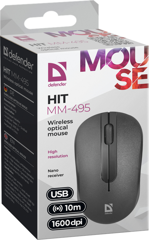 Defender HIT MM-495 Kabellose Maus RF Wireless Optisch 1600 DPI Beidhändig Schwarz