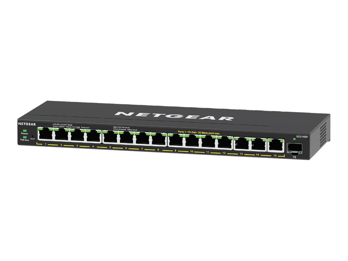 NETGEAR Plus GS316EP - Managed Switch - 16 Ports PoE+ 180W Schwarz