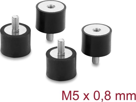 Delock Vibrationsdämpfer M5 x 0,8 mm D 20 x H 15 mm mit Innen und Außengewinde 4 Stück schwarz (60819)