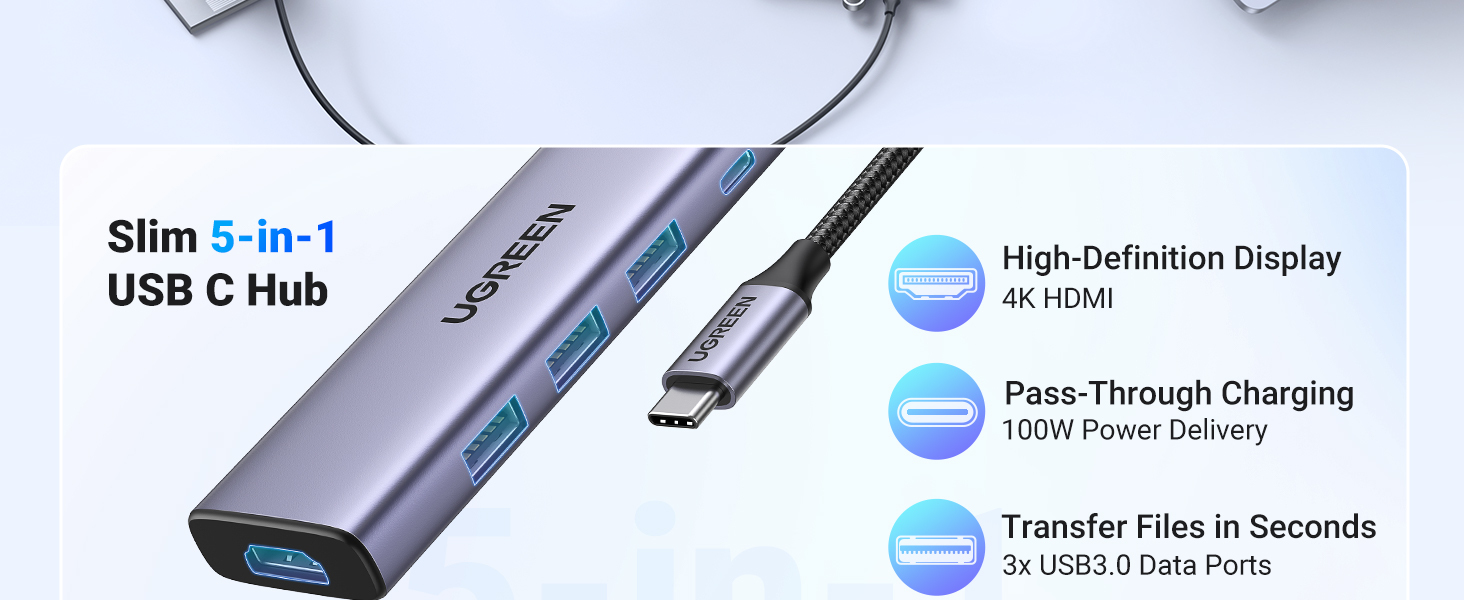 Ugreen Revodok 6-in-1 Dockingstation USB-C HDMI 3x USB-A 3.0 SD/TF Silber