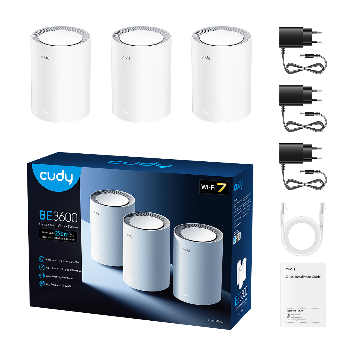 Cudy M3600 WLAN-System Wi-Fi 7 3er-Pack Weiß