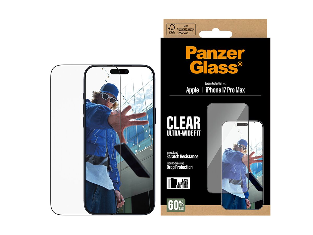 PanzerGlass Displayschutzfolie iPhone 17 Pro Max Ultra-Wide Fit mit EasyAligner Transparent/Schwarz