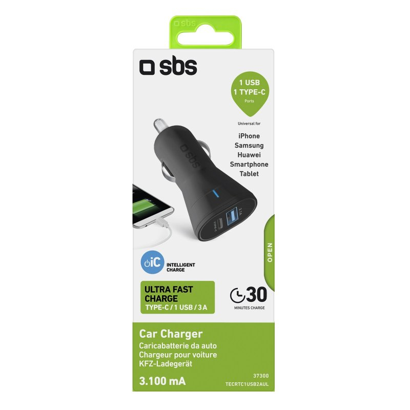 SBS TECRTC1USB2AUL KFZ-Ladegerät USB-C 5 V Schwarz