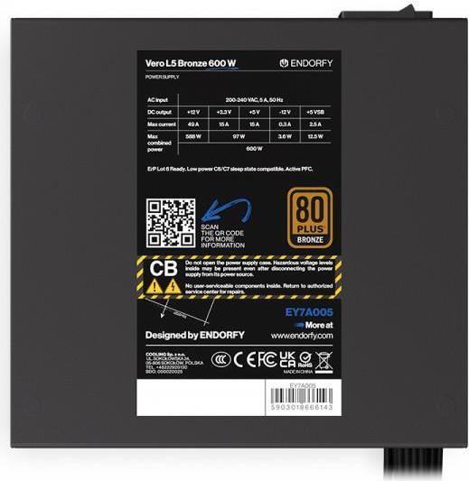 Endorfy Vero L5 Bronze 600 W ATX 80 PLUS Bronze Schwarz