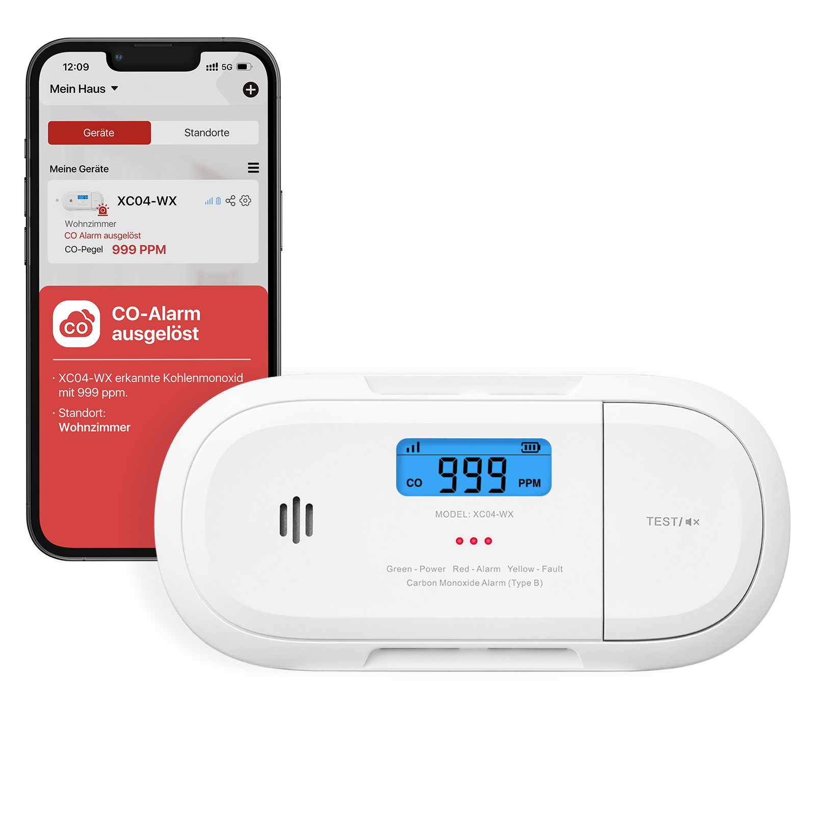 X-Sense XC04-WX Kohlenmonoxid-Melder Wi-Fi Kabellos Weiß