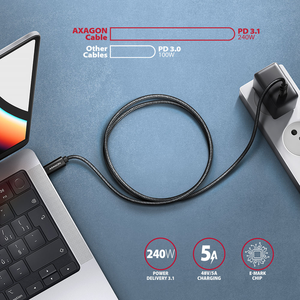 AXAGON BUCM2-CM15AB USB Typ-C-Kabel 1,5 m PD 240 W Schwarz