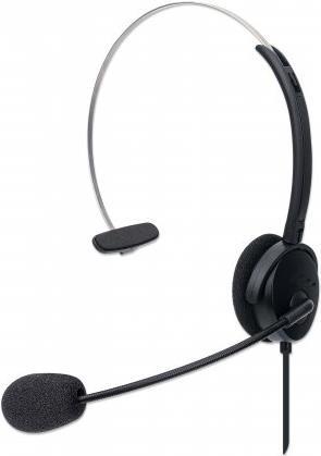 MANHATTAN Mono USB-Headset Ohraufliegendes Design (On-Ear), Ohrmuschel einseitig, kabelgebunden, USB-A-Stecker, integrierte Lautstärkeregelung, verstellbares Mikrofon, schwarz (180504)