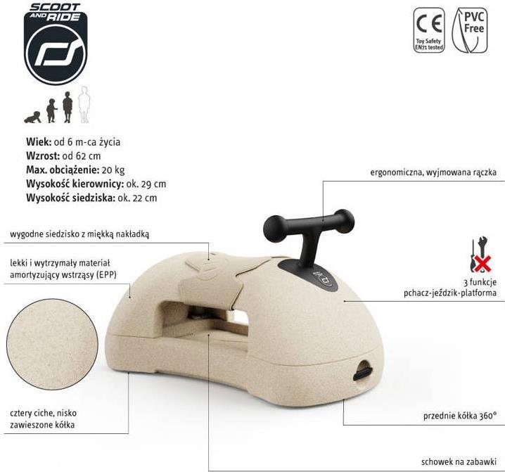 SCOOTANDRIDE MY FIRST EVOLUTIONARY PUSH RIDE 3IN1 6 M+ SAND (96597)