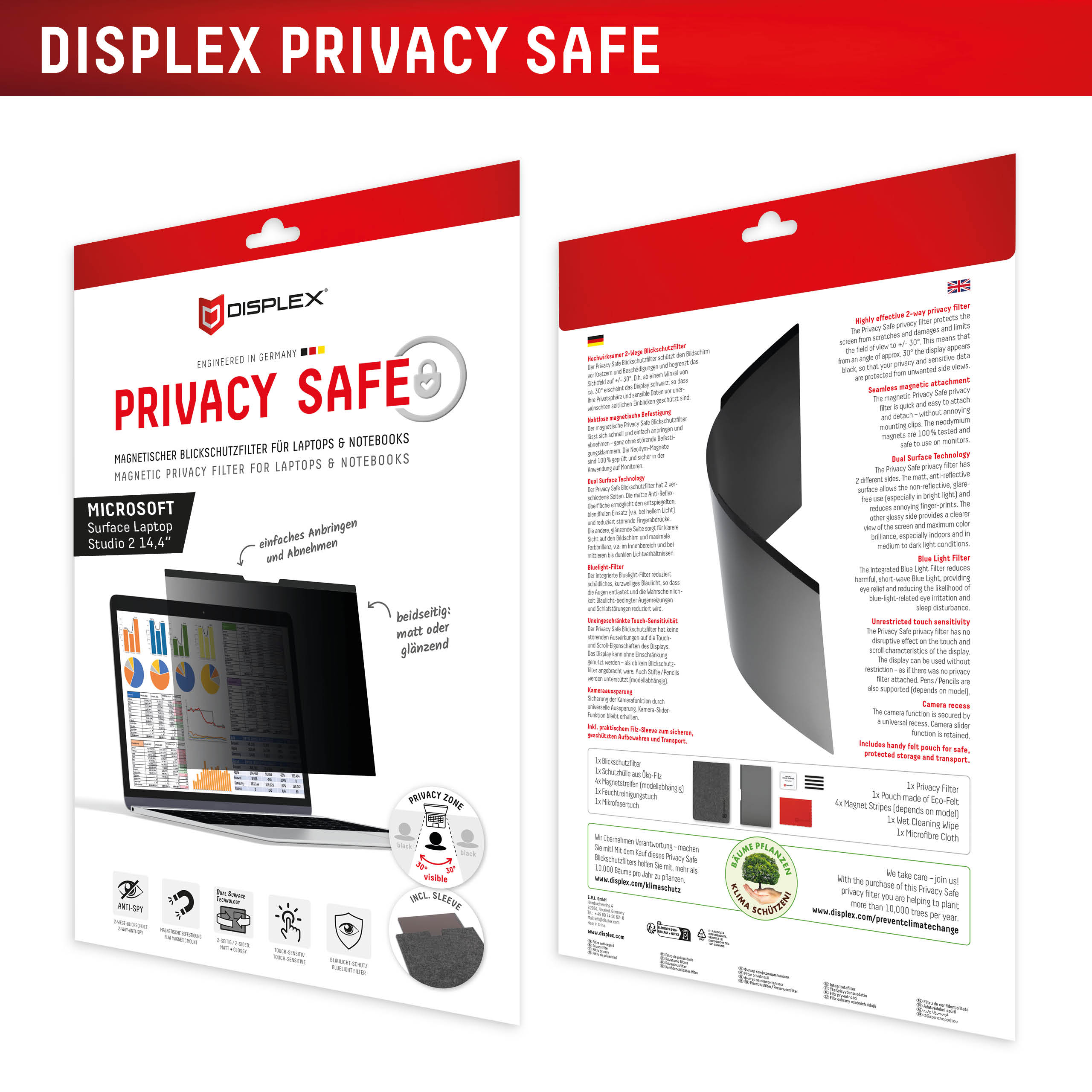 E.V.I. DISPLEX Privacy Safe MS Surface Laptop Studio 2 14.4" Blickschutzfilter Schwarz