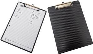 WEDO Klemmbrett in Carbonoptik, DIN A4, aus PP, schwarz abgerundete Ecken, starke Metallklemme und Aufhängeöse, - 1 Stück (57680)