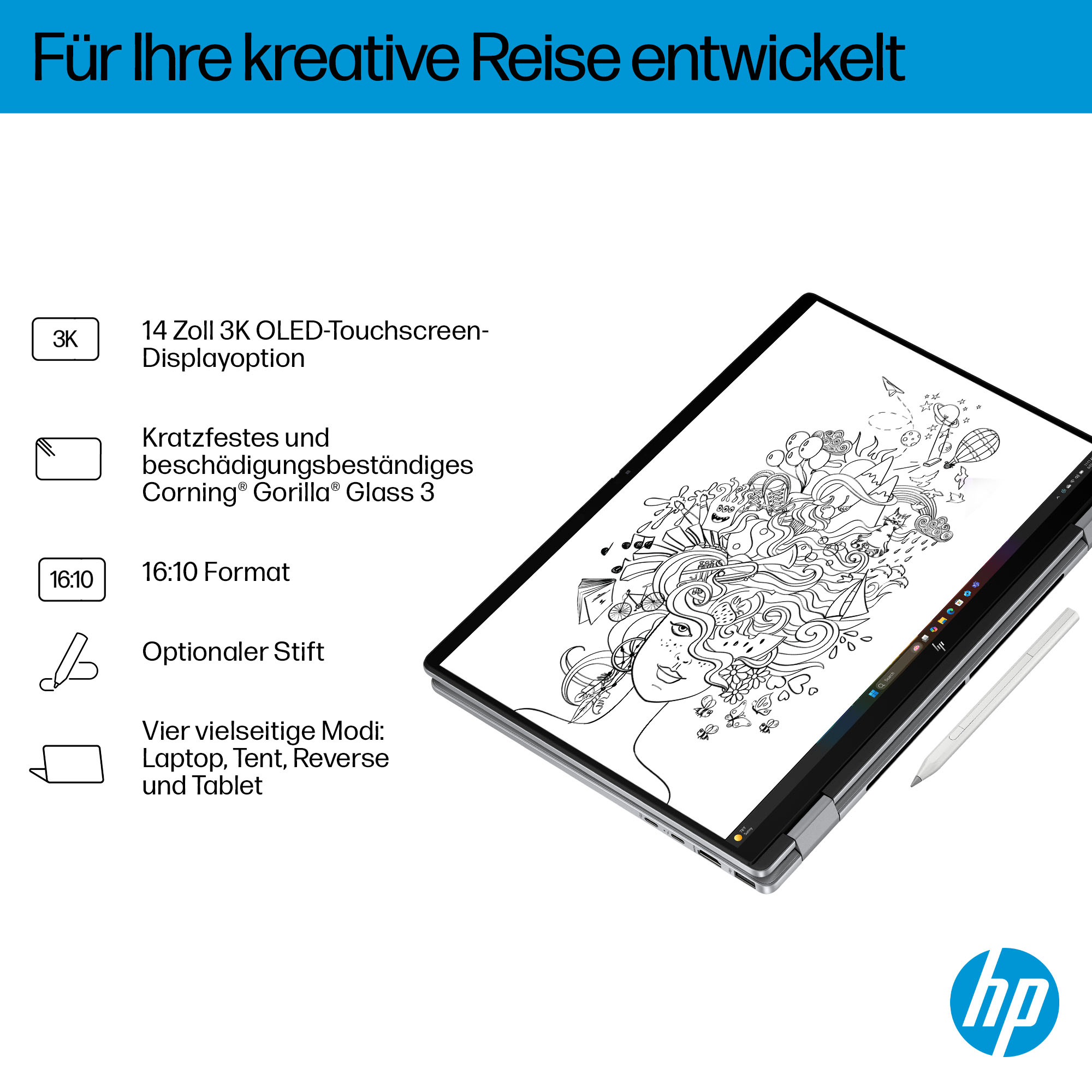 HP OmniBook X Flip 14-fm0154ng 14" 3K OLED Touch Intel Core Ultra 5 226V 16 GB RAM 512 GB SSD Silber