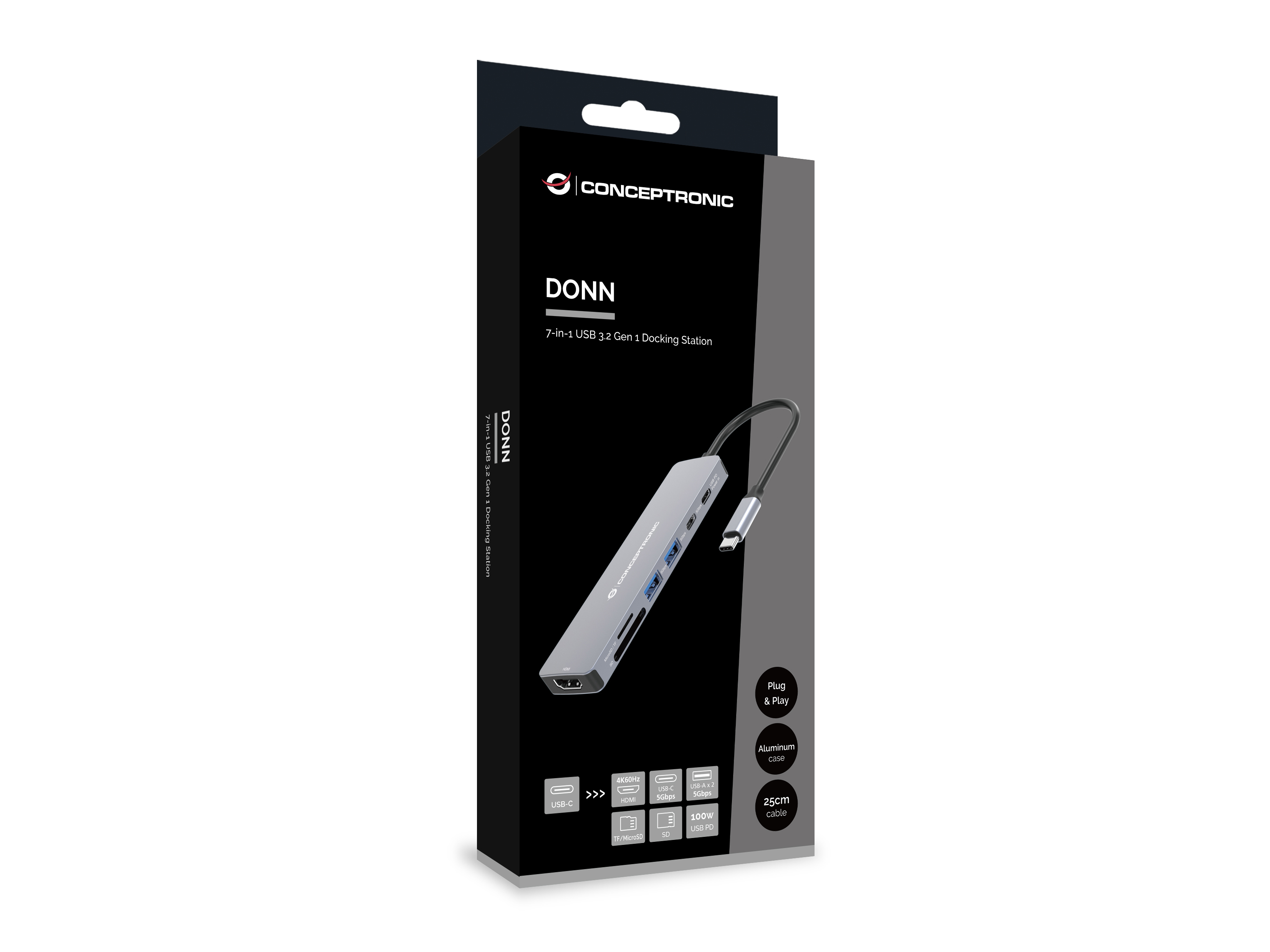 Conceptronic DONN28G 7-in-1 USB 3.2 Gen 1 Dockingstation Grau