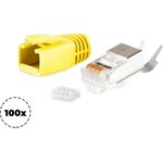 S/CONN maximum connectivity Netzwerk Modular Stecker RJ45 SET für Verlegekabel bis AWG 23, Stecker mit Zugentlastung, Einführhilfe und Tülle, gelb VE 100 (72067-100Y)