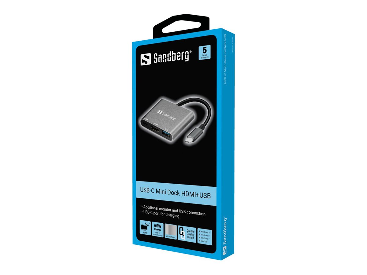 Sandberg USB-C Mini Dock HDMI+USB Aluminium, Weiß