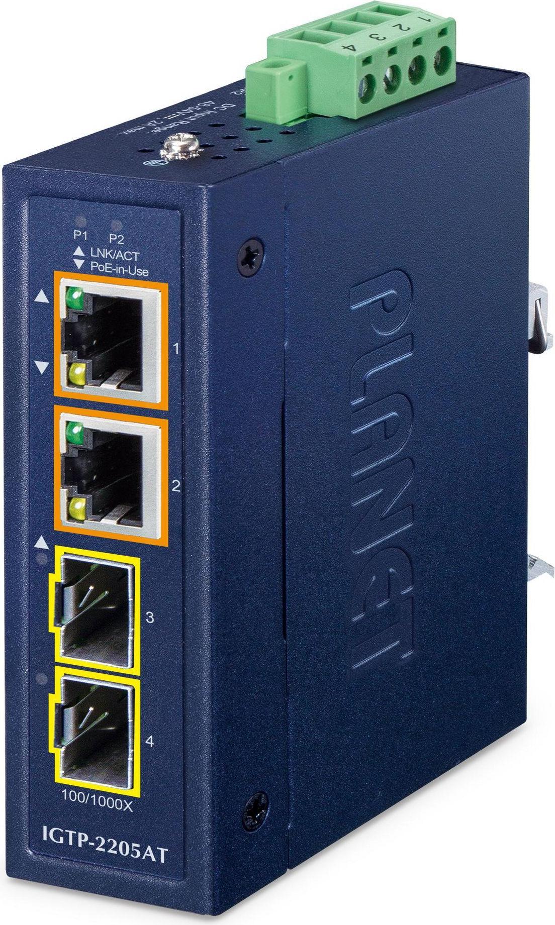 Planet IGTP-2205AT Compact Industrie PoE+ Media Converter (IGTP-2205AT)