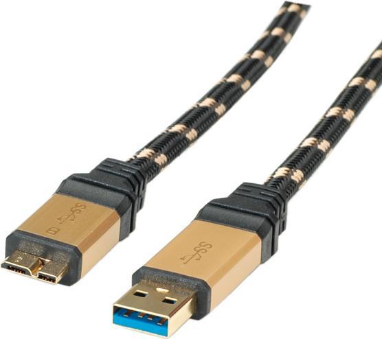 ROLINE Gold USB 3.0 Kabel, USB A Stecker - USB 3.0 Micro B Stecker 2,0m (11.02.8879)