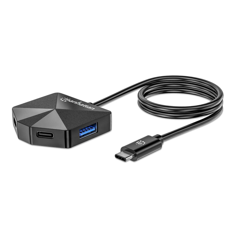 Manhattan USB-Hub 4-Port mit USB-C Stecker 2x USB-C 2x USB-A Schwarz