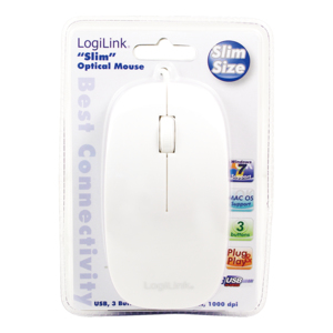LogiLink Slim Optische Maus USB 1000 DPI Beidhändig Weiß