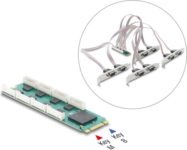 Delock M.2 Karte zu 8 x Seriell RS-232 DB9 mit Standard und Low Profile Slotblenden (95282)