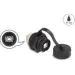 Delock Kabelverbinder USB 2.0 Typ-B Buchse zu Buchse zum Einbau mit Bajonett-Verschlusskappe IP68 staub- und wasserdicht schwarz (88004)
