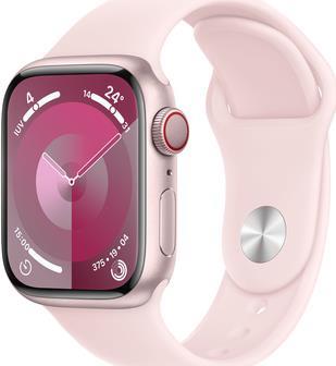 APPLE Watch Series 9 GPS + Cellular 41mm Pink Aluminium Case with Light Pink Sport Band - S/M (MRHY3QF/A)