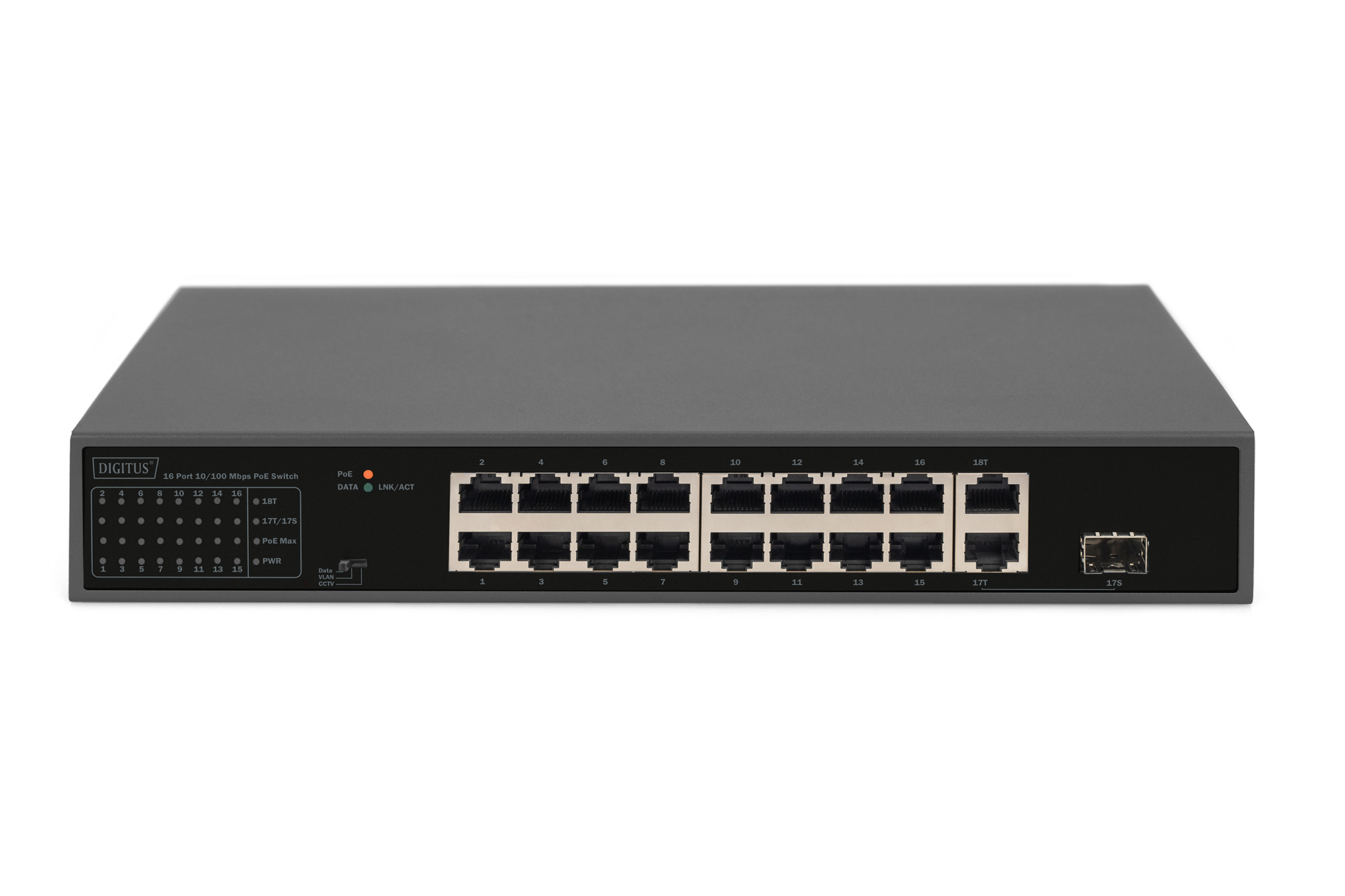 Digitus DIGITUS DN-95355 16-Port Fast Ethernet PoE Switch unmanaged Schwarz