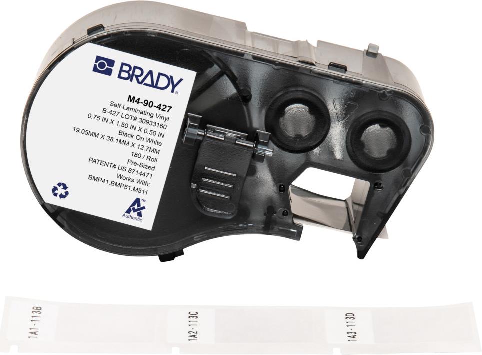 Brady, M4-90-427, selbstlaminierendes Vinyl, Weiß/Transparent, 19.05 x 12.70(38.10) mm, permanent, für Kabeldurchmesser von 4.00 - 8.10 mm (180 E.) (170745)