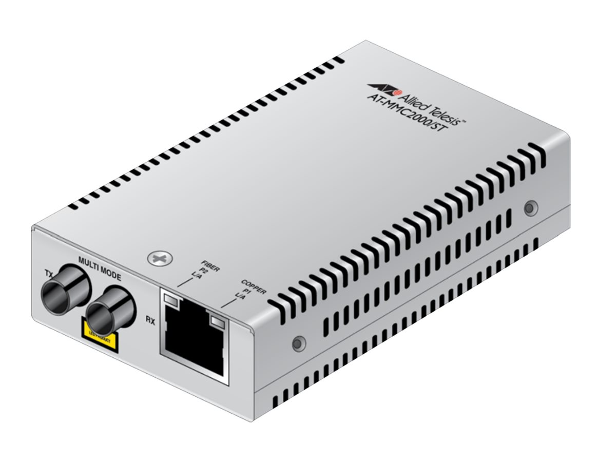 Allied Telesis AT MMC2000/ST Medienkonverter 1 GbE RJ-45/ST Multi-Mode bis zu 550 m