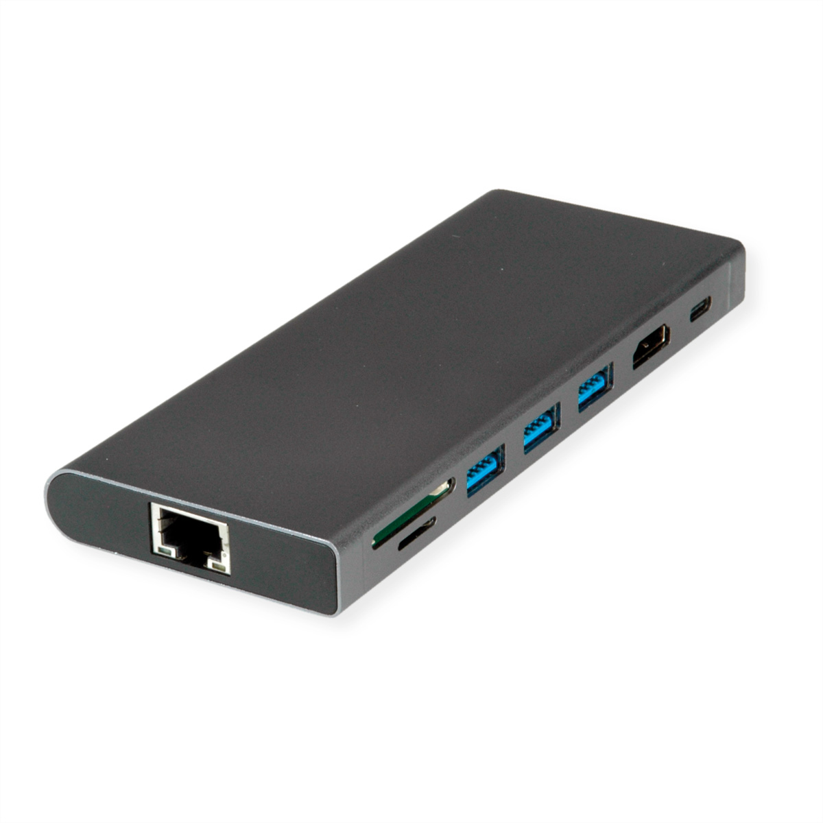 VALUE USB-C Dockingstation HDMI GbE 3× USB-A USB-C PD SD/microSD Audio 4K Schwarz/Grau