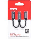UNITEK ADAPTER USB-C - 2X USB-C, 18W, AUDIO, M206A (M206A)